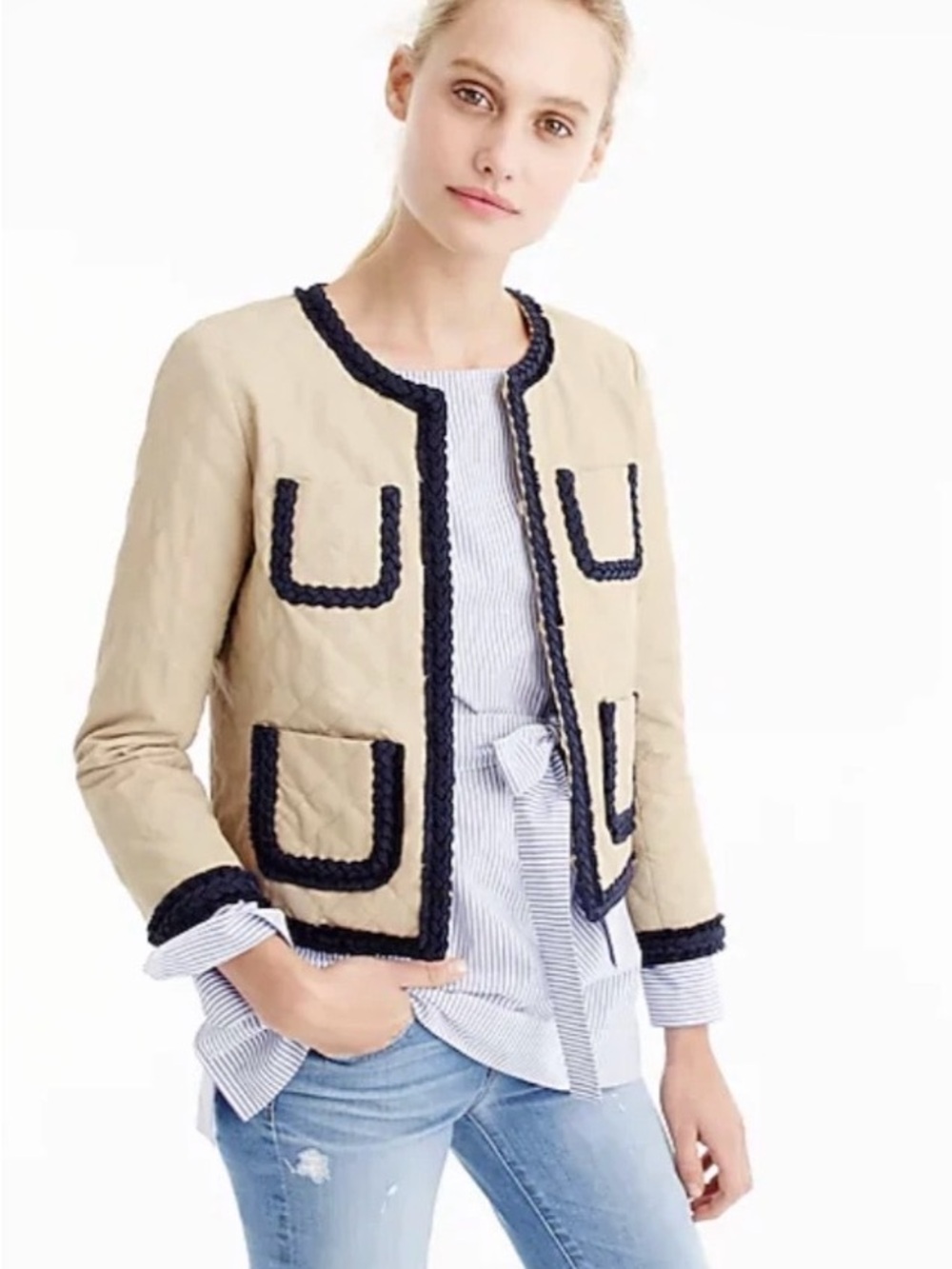 J.Crew Quilted safari jacket-
G0644-SAFARI KHAKI- Blue Grosgrain Ribbon | Sz 4